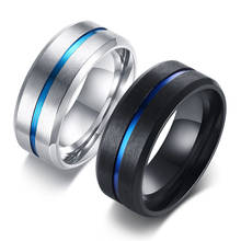 Обручальное кольцо с синей линией 8 мм, мужское повседневное ювелирное изделие из нержавеющей стали, подарок 2024 - купить недорого
