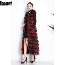 Nerazzurri Winter Long Shaggy Warm Thick Patchwork Faux Fur Vest Women Elegant Striped Furry Waistcoat Sleeveless Jacket 2021 2024 - buy cheap