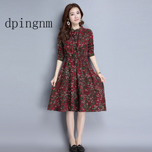 2018 Spring New Long Sleeve Red Floral Loose Women Dresses Cotton And Linen Vintage Midi Ethnic Style Women's Clothing 2024 - buy cheap