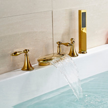 Золотой Латунный широкий смеситель для ванны с водопадом, смеситель для душа с 5 отверстиями для ванны 2023 - купить недорого