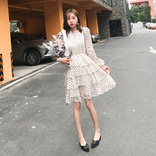 Elegant Fashion Temperament Dress 2019 Spring New Korean Ruffled A-line Chiffon Slim V-neck Polka Dots Cake Dress 2024 - buy cheap