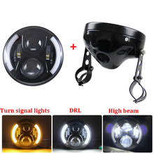 Acessórios para motocicleta, carcaça de farol de led h4 de 7 polegadas, suporte de encaixe para farol de alta/baixa, para harley chopper cafe racer bobber 2024 - compre barato