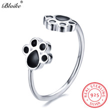 Blaike Animal Bear Cat Dog Paw Rings For Women Solid s925 Sterling Silver Open Ring Female Pet Black Claw Footprint Ring Wedding 2024 - buy cheap