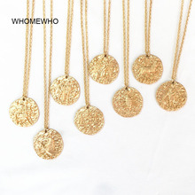 Gold Chain Hammered Metal Embossment 12 Zodiac signs Pendant Choker Necklace Korean Fashion Neck Jewelry Minimalist Accessories 2024 - buy cheap