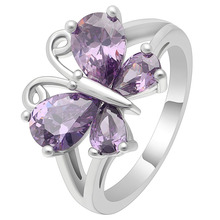 Hainon-anillos de mariposa de cristal de Cz púrpura para mujer, joyería de moda, anillo de dedo de Color plateado, joyería de compromiso de boda 2024 - compra barato