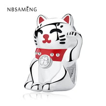 Authentic 925 Sterling Silver Bead Bonito Lucky Cat Charme Esmalte Vermelho Fit Pulseiras DIY Jóias Presentes Originais Ingredientes 2024 - compre barato