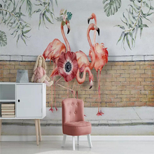 Papel de parede decorativo, do norte europeu, com folhas frescas, flamingo, fundo de parede de tijolo rústico 2024 - compre barato