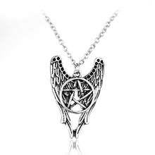 Free ship Antique Pentagram Pentacle Angel Wings Pendant Supernatural Necklace Wicca Witchcraft Jewelry WomenHoliday Gift 2024 - buy cheap