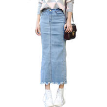 Autumn and winter women in the long section of the high waist was thin Slim package hip denim skirt 2024 - buy cheap