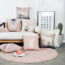 Drop Ship Pink Geometric Pillow Cover Deer Cushion Cover Home Decor Pillowcase Decorative Throw Pillow Sham 45X45CM 2024 - buy cheap