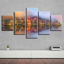 Art Modern Prints Painting Decor Living Room Wall 5 Pieces City Building And Riverside Night View  Modular Poster Canvas Picture 2024 - buy cheap