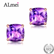 Almei 925 Sterling Silver 2ct Natural Purple Amethyst Rose Gold Color Stud Earring Jewelry for Women Free Gift Box 40% FR002 2024 - buy cheap