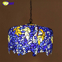 Fumat estilo tiffany lâmpada pingente de vidro manchado luminaria luxo azul wisteria sombra luzes penduradas luminária sala estar cama decoração 2024 - compre barato