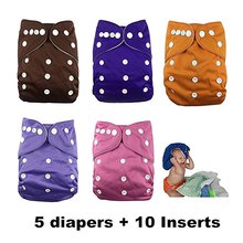 Naughty Baby Washable and Reusable Cloth Diapers (5 Diaper Covers + 10 Inserts) - Adjustable Snap One Size Cloth Pocket Diapers 2024 - купить недорого