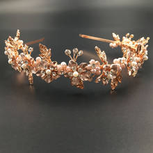 SLBRIDAL Vintage Rhinestones Crystal Pearls Flower Leaf Wedding Tiara Headand Bridal Hair Accessories Princess Crown Bridesmaids 2024 - buy cheap