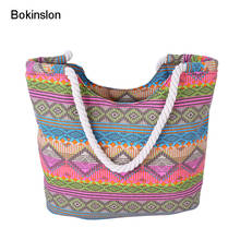 Bokinslon, женские сумки на плечо, холщовые ретро сумки, женские сумки в полоску, хлопковые веревки, модные женские сумки с принтом 2024 - купить недорого