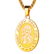 Kpop Saint Joseph Praying Hand Pendant Christian Protection Jewelry Stainless Steel Oval Patron Saint Charm Necklaces Men P12080 2024 - buy cheap