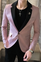 2019 new men's slim groom wedding dress nightclub dance Korean version of the handsome stitching host suit men's tide 2024 - buy cheap