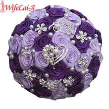 WifeLai-A Romantic Purple Heart Crystal Wedding Bouquet Durable Artificial Flowers Diamond Brooch Pearl Bridal Bouquets W125-ZI 2024 - buy cheap