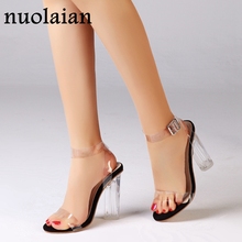 Sandalias de tacón alto de PVC de 10CM para mujer, zapatos de Gladiador, de plataforma, para fiesta, talla grande 2024 - compra barato
