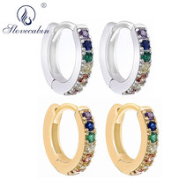 Slovecabin 925 Sterling Silver Gold Huggie Hoop Earrings Rainbow Sparkling Boucle D'oreille Femme 2019 Circle Earring Jewelry 2024 - buy cheap