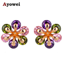 Beautiful  yellow gold tone Flower Shape Shining fashion jewelry Color Crystal Stud Earrings JE677A 2024 - buy cheap