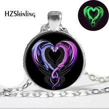 Glowing Necklace Pendant Dragon Necklace,Glow in the DARK, art photo dragon heart  glass dome necklace glowing jewelry 2024 - buy cheap