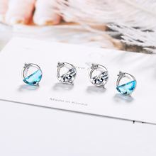 Blue Crystal Round 925 Sterling Silver Stud Earring For Women Small Jewelry Girls pendientes kolczyki oorbellen aretes 2024 - buy cheap