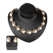 Модное женское ожерелье, серьги, браслет, кольцо, ювелирные наборы, кристалл, золотой цвет, имитация жемчуга, свадебные комплекты ювелирных изделий 2024 - купить недорого