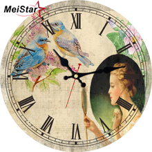 MEISTAR Vintage Girl With Birds Clocks Brief style  Design Silent Elegant Living Office Room Home Decor Watches Wall Clocks Gift 2024 - buy cheap