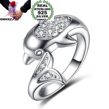 OMHXZJ Wholesale Personality Fashion OL Woman Girl Party Wedding Gift  Dolphin Open AAA Zircon 925 Sterling Silver Ring RN133 2024 - buy cheap