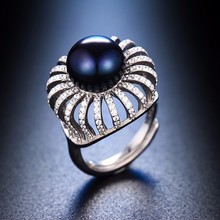 Verdadero Natural Negro Perla Para Las Mujeres, Joyería de Moda 7-12mm Gran Perla de Agua Dulce Natural Con Circón anillo, 14 Estilo para Elegir 2024 - compra barato