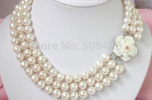 Collar de perlas blancas de 3 hebras, impresionante cameo con broche, 8-9mm, envío gratis 2024 - compra barato