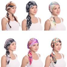 Muslim Women Beanie Turban Hat Head Scarf Stretchy Wrap Bandana Hijab Cap Hair Loss Flower Print Cancer Chemo Cap Indian Fashion 2024 - buy cheap