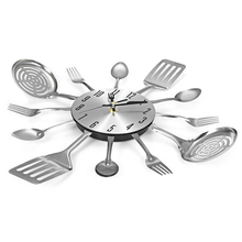 Cutlery Design Wall Clock Metal Knife Fork Spoon Kitchen Clocks Creative Modern Home Decor Unique Style Wall Watch (Silver) 2024 - buy cheap