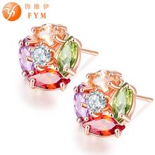 Fashion Lady Elegant Girl Rhinestone earrings ear Rose Gold Color Colorful Zircon Flower Stud Earrings for Women Jewelry Gift 2024 - buy cheap
