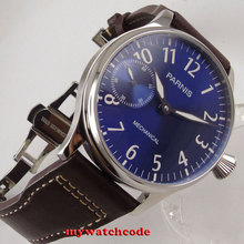 AFmous-Reloj de pulsera para hombre, pulsera de reloj manual de 44mm, Parnis esfera azul, marcas luminosas, movimiento 6497, 17 joyas, parte trasera de cristal 2024 - compra barato
