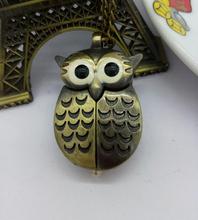 Bronze Night Owl Necklace Pendant Quartz Steampunk Pocket Watch Chain for Men Women PMO52 2024 - buy cheap