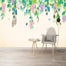 Decorative wallpaper Nordic simple style watercolor green leaf lilac background wall 2024 - buy cheap