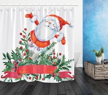 LB Santa Claus White Shower Curtain Christmas Green Leaves And Red Fruit Bathroom Waterproof Polyester Fabric For Bathtub Decor 2024 - buy cheap