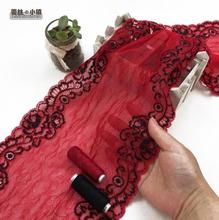 Malla de encaje elástico con bordado de flores rojas, 1 metro, cinta de decoración, artesanía de costura, 22cm de ancho 2024 - compra barato