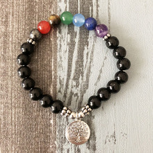 Pulsera de 7 Chakras Mala para hombres y mujeres, brazalete de ónix negro con colgante de árbol de la vida, joyería de Yoga 2024 - compra barato