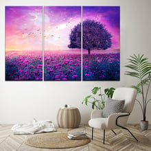 Canvas Paintings Framework HD Prints Home Decor 3 Pieces Dreamy Pink Purple Tree Poster Flower Pictures For Living Room Wall Art 2024 - buy cheap