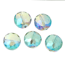 DoreenBeads Glass Loose Beads Flat Round Green AB Color Transparent Faceted About 14mm( 4/8") Dia,Hole: Approx 1.4mm,2 PCs 2024 - buy cheap