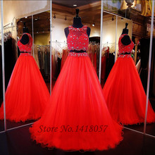 Red 2 Piece Prom Dresses 2016 Lace Formal Evening Dress Gowns Long Beads Vestido de Festa Longo Vermelho Dress for Graduation 2024 - buy cheap