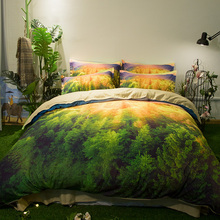 Комплект постельного белья с 3d-пейзажем «горный зеленый лес», двуспальный, Королевский размер, пододеяльник, наволочка, простыни, шикарный текстиль для кровати 2024 - купить недорого