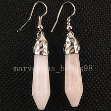 Free Shipping Beautiful Pink Crystal Hexagonal Pointed Reiki Chakra Earring MC3117 2024 - buy cheap