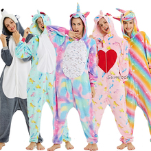 Пижама с единорогом и животным радугой, зимняя Пижама для взрослых, кигуруми, панда, Ститч, единорог, пижамы для женщин, комбинезон с аниме 2024 - купить недорого