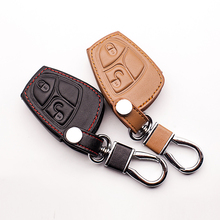 Top layer leather Genuine Leather 2 buttons car key case for Mercedes Benz  W124 W202 W203 W210 W211 W204 Key box protector 2024 - buy cheap