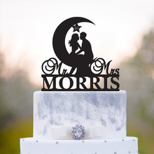 Decoração personalizada de bolo de lua, noiva e noivo, com nome e data, silhueta, material de decoração de casamento, sr. e sra 2024 - compre barato